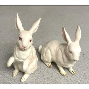 2 VTG LEFTON H880 WHITE EASTER SPRING BUNNY RABBIT FIGURINES